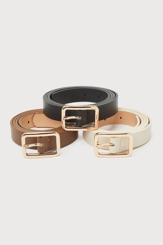 Stylish Setup Black, Ivory, and Brown Three-Piece Belt Set | Lulus