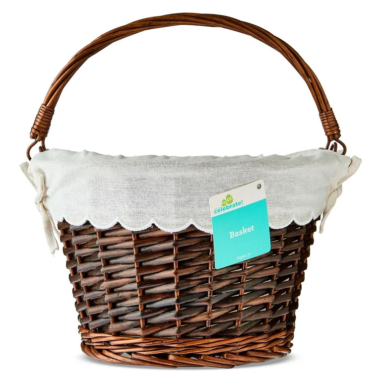 Round Willow Basket with Scalloped Liner, White and Dark Brown, 11.5" x 8", Easter by Way To Cele... | Walmart (US)