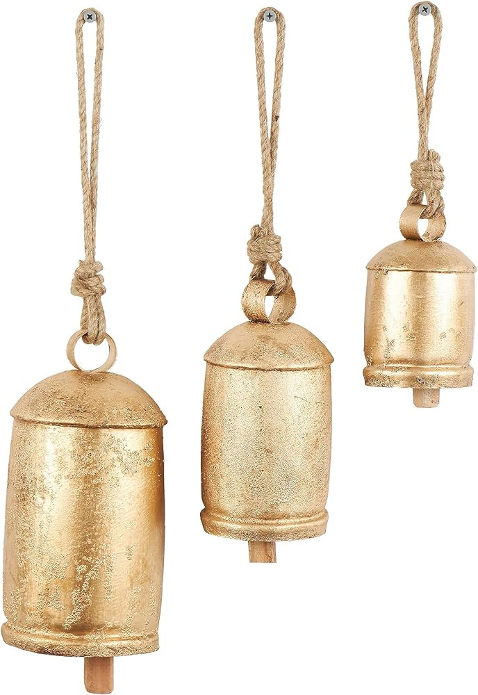 Deco 79 Metal Tibetan Inspired Meditation Decorative Cow Bell with Jute Hanging Rope, Set of 3 10... | Amazon (US)