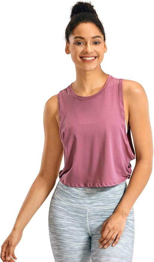 CRZ YOGA Women's Pima Cotton Workout Tank Crop Sports Shirt Sleeveless Yoga Running Tops | Amazon (US)