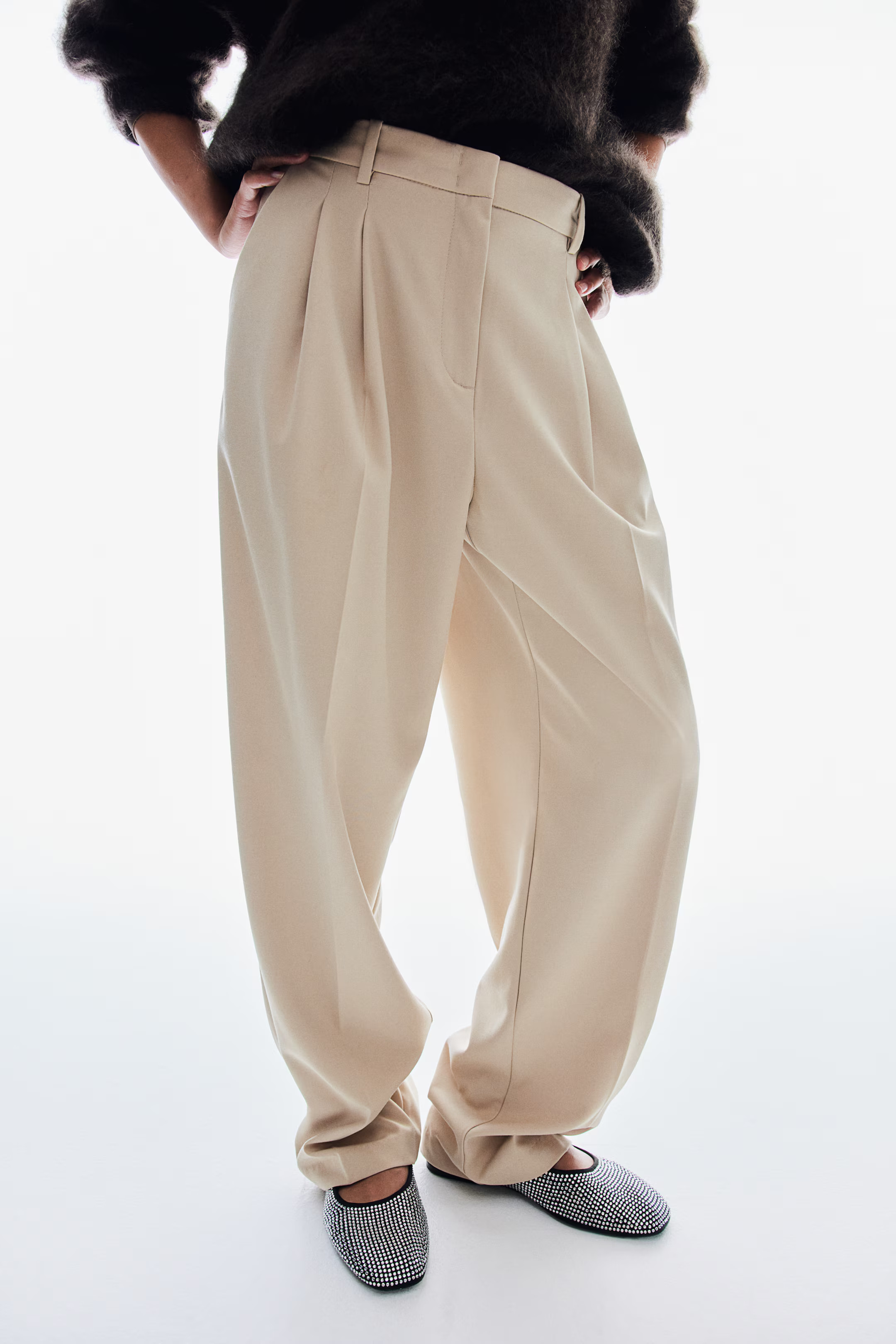 Tapered Pants - High waist - Long - Light beige - Ladies | H&M US | H&M (US + CA)