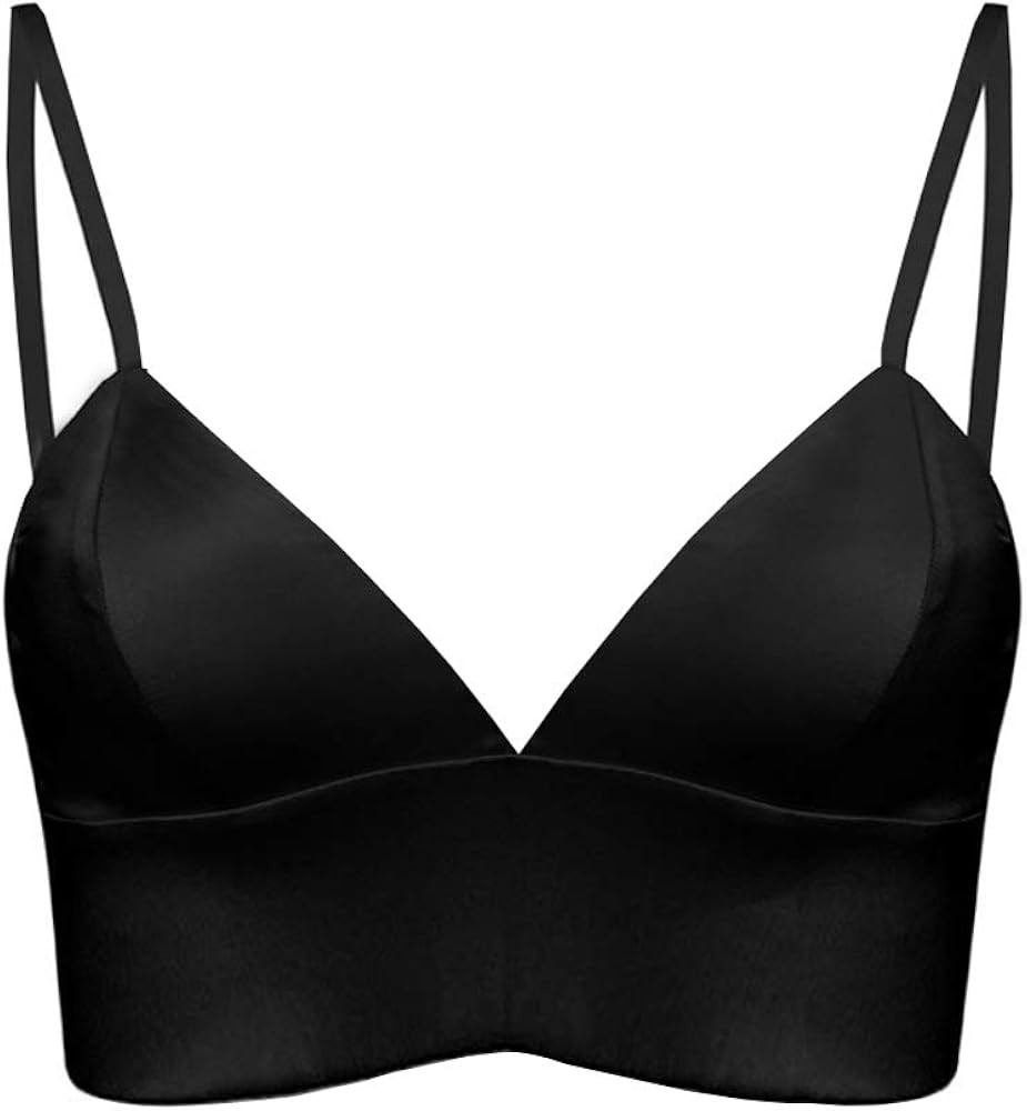 SilRiver Silk Bralette Top, V-Neck Satin Bra with Triangle Cups, Wire-Free | Amazon (US)