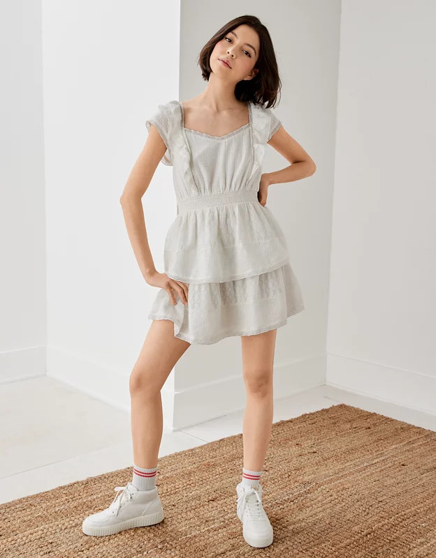 AE Ruffle Tiered Mini Dress | American Eagle Outfitters (US & CA)