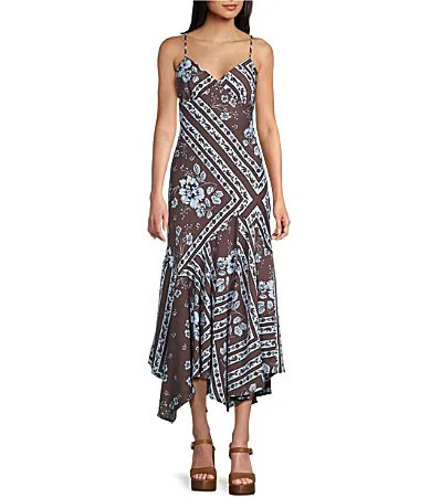 GB Printed Floral Handkerchief Hem Maxi Dress - S | Dillard's