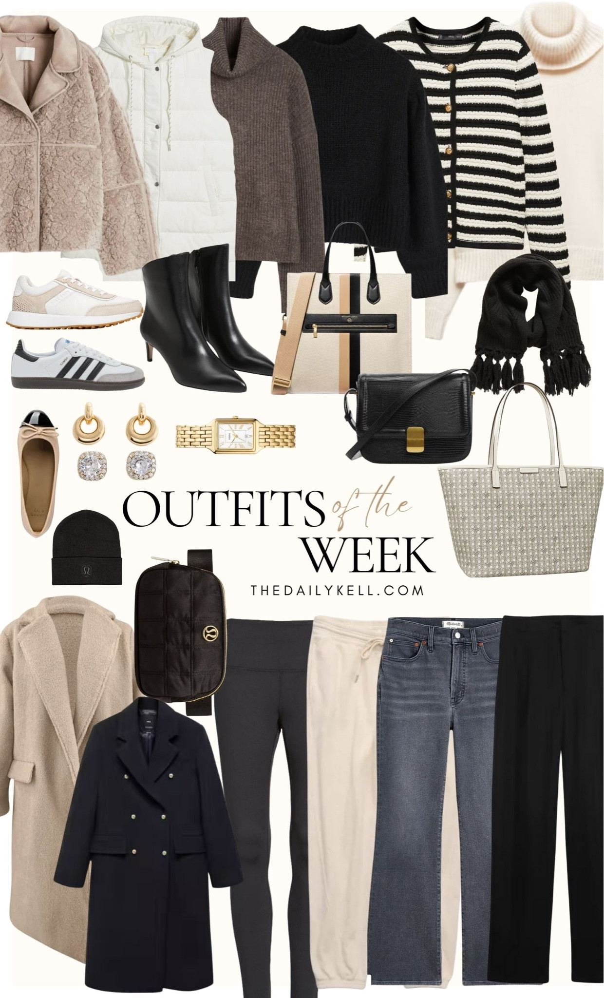 Here are my picks for daily outfit inspo for 7 days of looks.  From workday outfits to casual looks to weekends that are cozy, there’s something for everyone.   

Cozy sweaters, joggers, jeans and trousers plus coats, jackets, handbags and footwear to finish the looks. 

Wishing you a happy and stylish week!