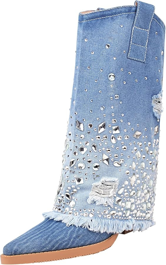 Reitoye Women's Embroidered Western Cowboy Boots Mid Calf Chunky Heel Pull-Up Tabs Classic Cowgir... | Amazon (US)