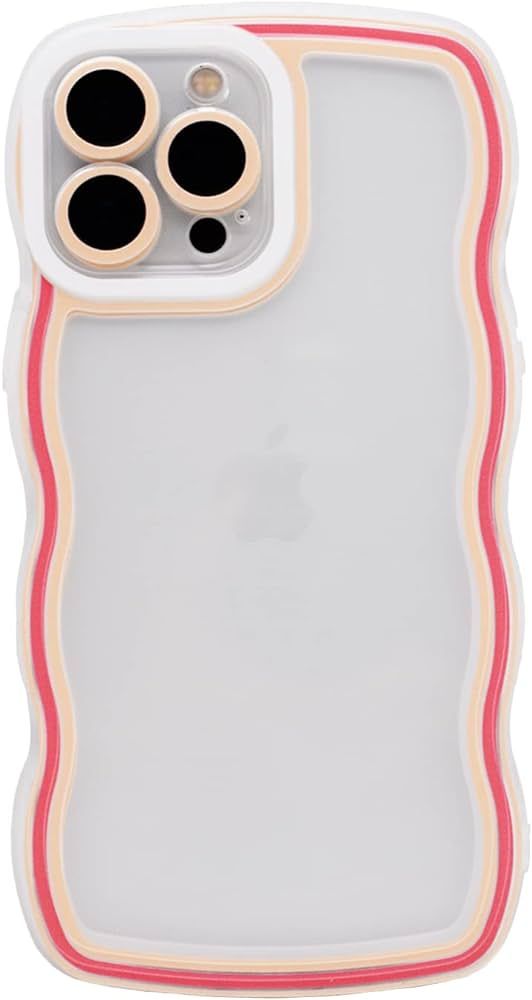 Qokey for iPhone 13 Pro Max Case(2021 6.7),Clear Case with Cute Colorful Wavy Border,Bumper Shock... | Amazon (US)