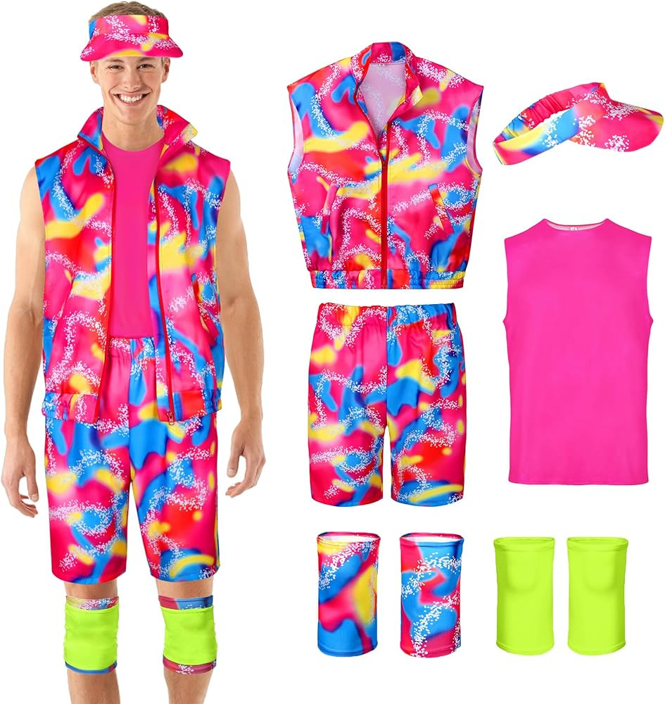 Cosrea Ken Costume for Men 80s 90s Workout Outfits Party Clothes Sportswear Tank top Vest Sun Vis... | Amazon (US)
