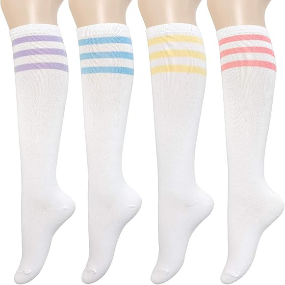 KONY Women's 4 Pairs Casual Knee High Socks Soft Stretch Cotton All Season Gift Size 6-10 (Triple St | Amazon (US)
