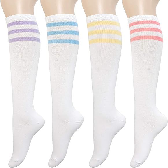 KONY Women's 4 Pairs Casual Knee High Socks Soft Stretch Cotton All Season Gift Size 6-10 (Triple St | Amazon (US)
