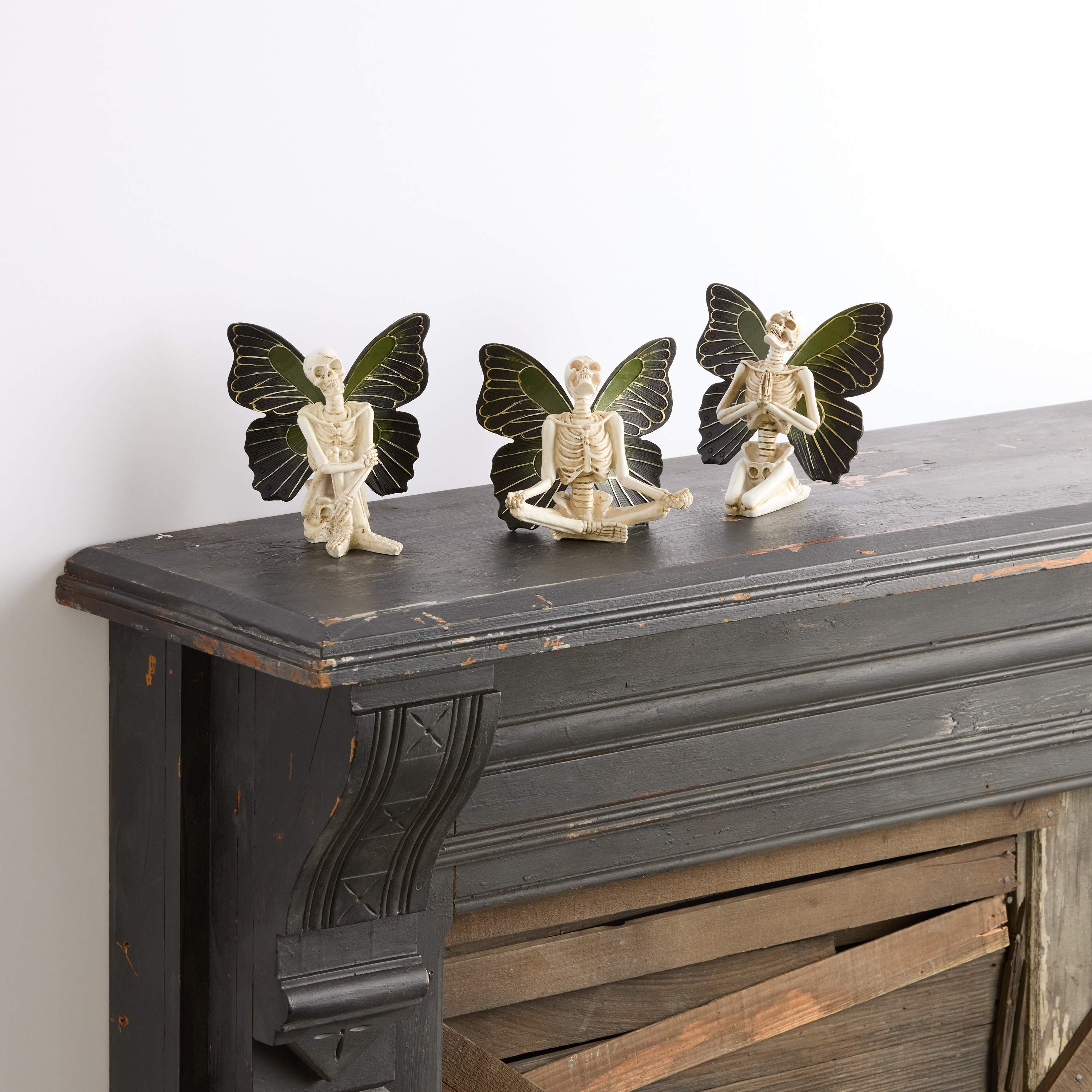 Yoga Skeletons With Butterfly Wings Decor Set of 3 | World Market