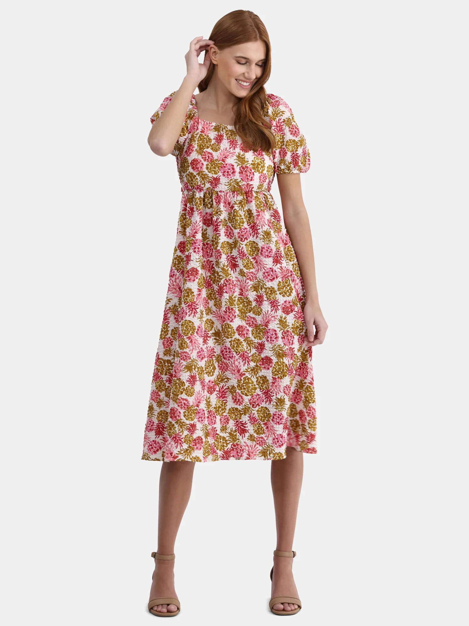 Time and Tru Women's and Women's Plus Square Neck Midi Dress, Sizes XS-4X | Walmart (US)