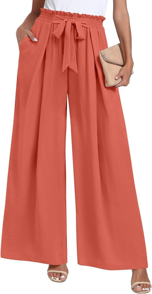 TAOHUADAO Wide Leg Maxi Pants for Women High Waisted Plus Size Palazzo Pants Casual Flowy Trouser... | Amazon (US)