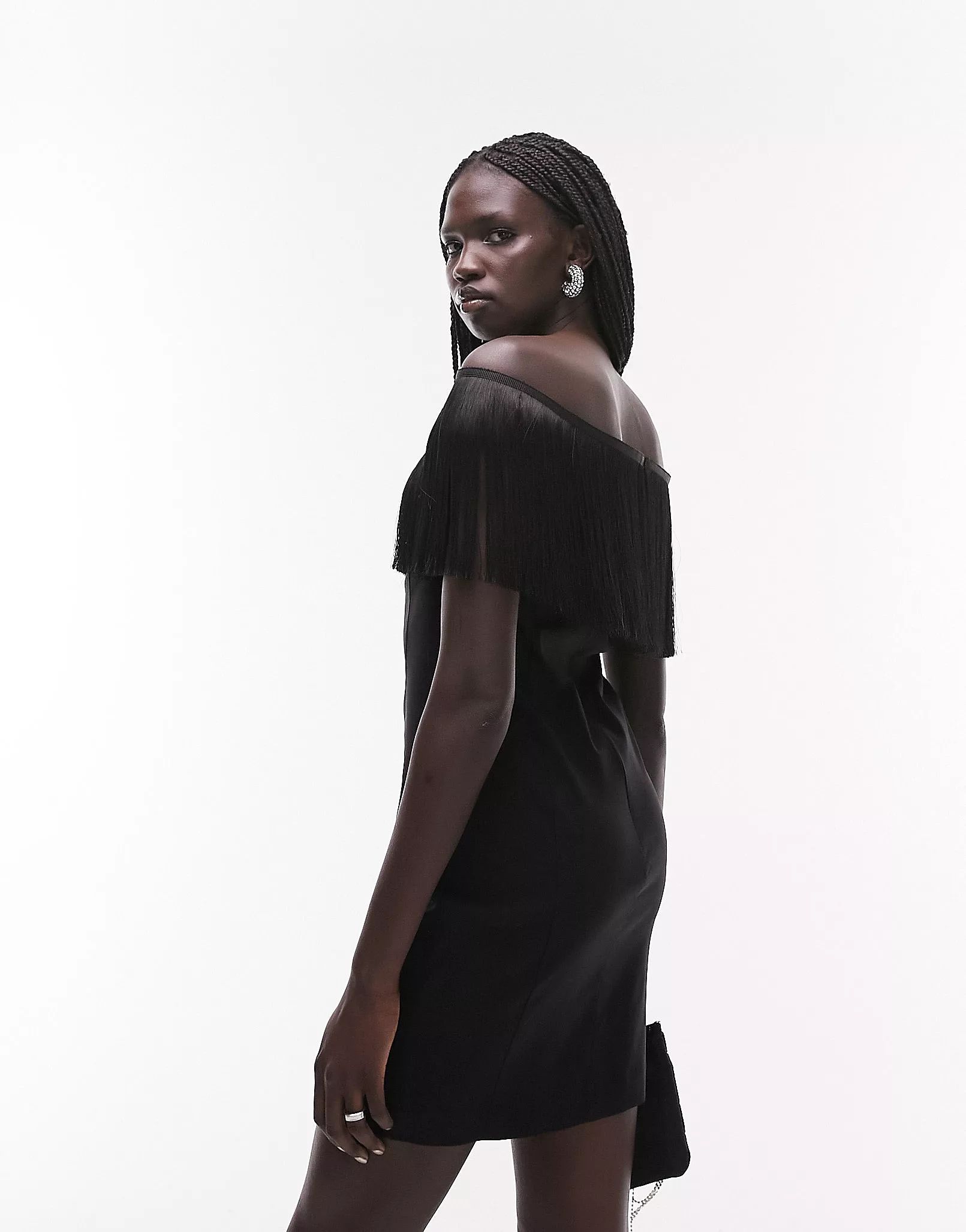 Topshop fringe trim bandeau mini dress in black | ASOS (Global)