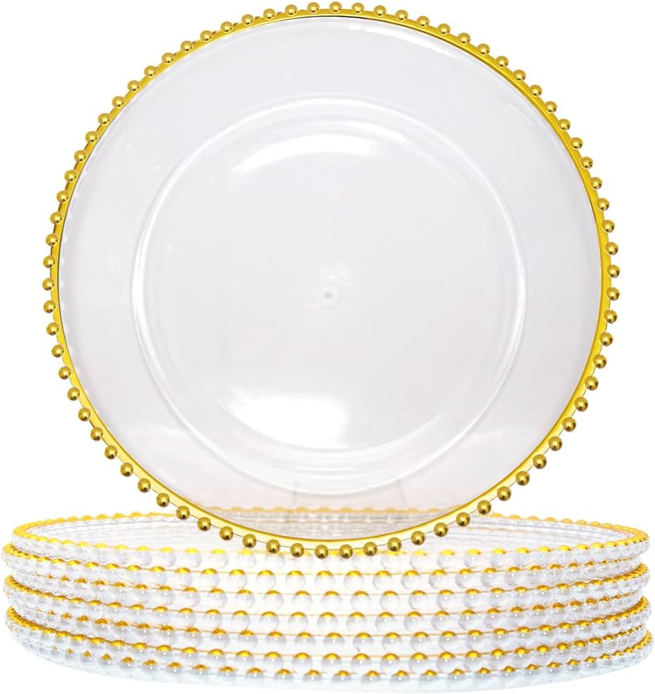 Plastic Acrylic Charger Plates 10PCS, 13" Decoration Diner,Wedding,Party,Event(Gold Bead 10) | Amazon (US)
