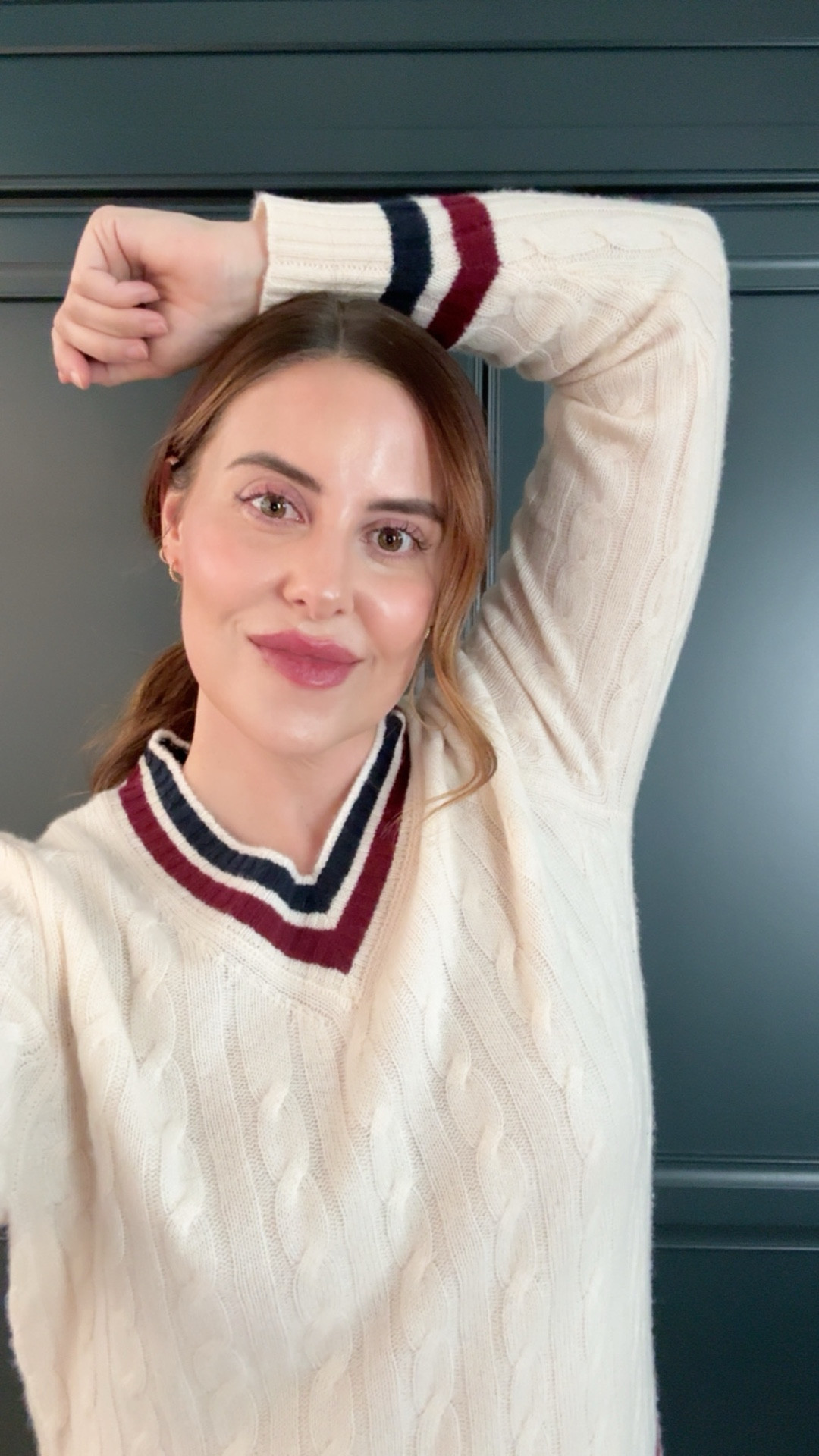 Oxblood, navy, and cream cashmere sweater! Love the athletic look… 

#LTKootd #LTKdayinmylife #LTKMidsize