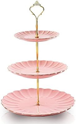 Sweejar 3 Tier Ceramic Cake Stand Wedding, Dessert Cupcake Stand for Tea Party Serving Platter | Amazon (US)