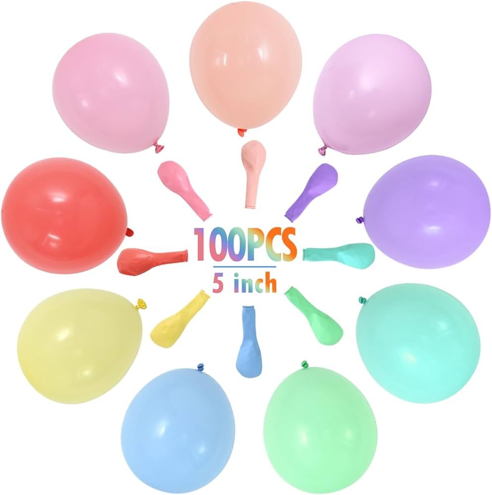 100 pcs 5 Inch Multicolored Balloons Pastel Mini Balloons Assorted Color Balloons Mixed Color Mac... | Amazon (US)