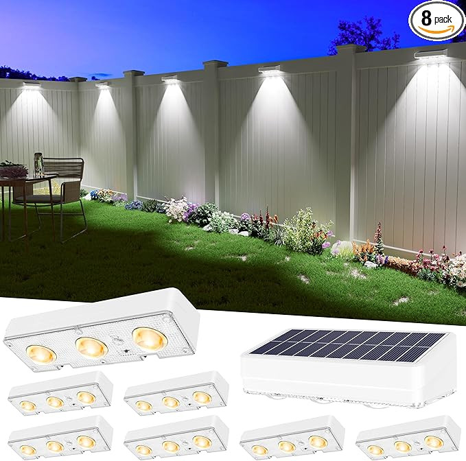 JOFIOS Solar Fence Lights Outdoor Waterproof Led, 8 Pack,1300mAh, 6 Inch Solar Lights for Fence w... | Amazon (US)