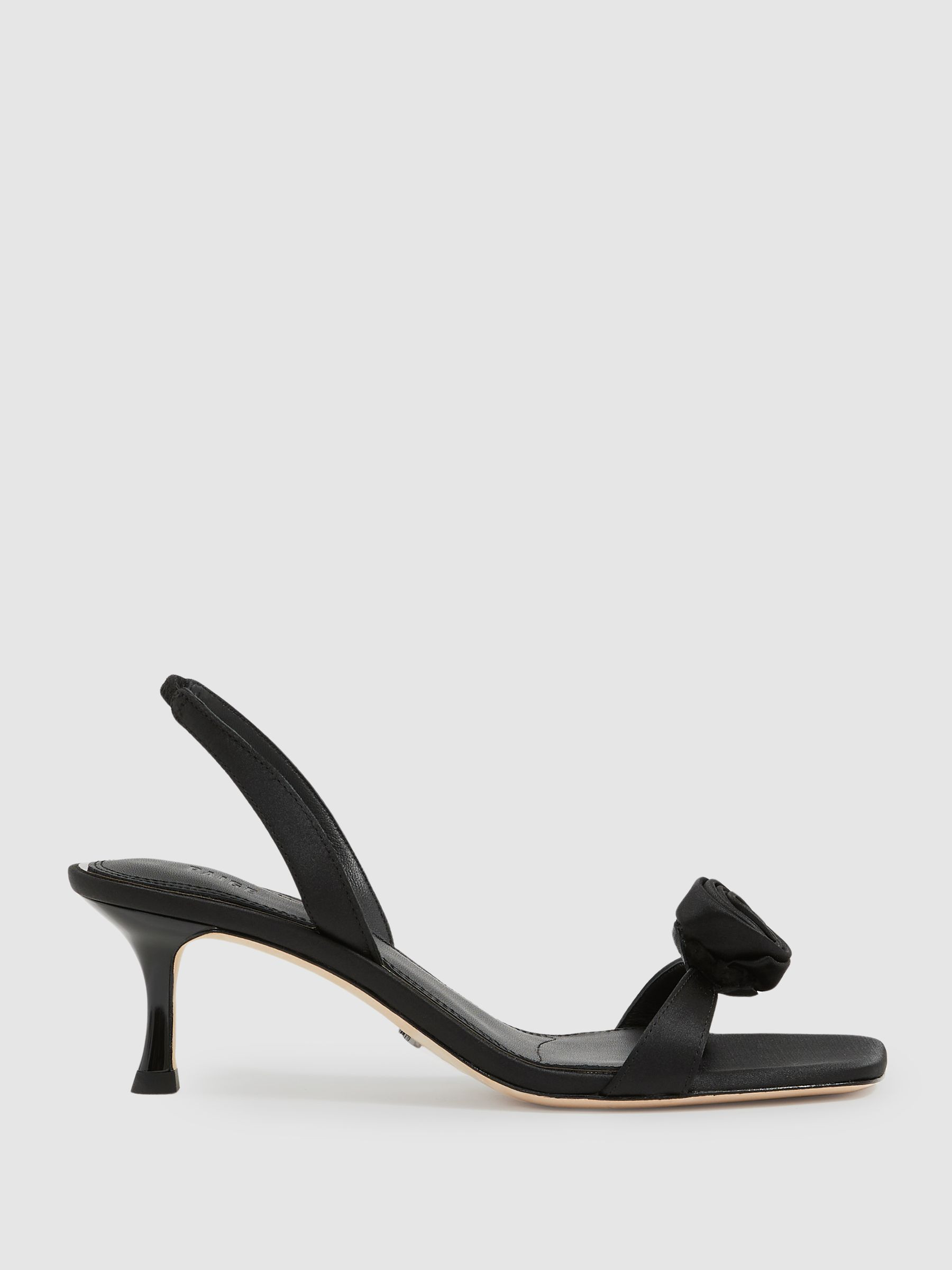 Paige Satin Rosette Sandals in Black | Reiss US