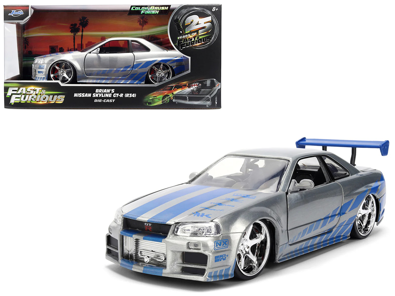 Brian's Nissan Skyline GT-R (R34) RHD (Right Hand Drive) Brush Finish "2 Fast 2 Furious" (2003) Movie 25 Years of Fast & Furious Anniversary 1/24 by Jada | Shop Simon