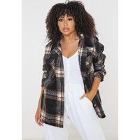 Plus Size Brown Plaid Shacket | Missguided (US & CA)
