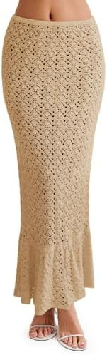 Saodimallsu Womens Crochet Cover Up Skirt High Waisted Sheer Knit Summer Swimsuit Coverup Beach F... | Amazon (US)