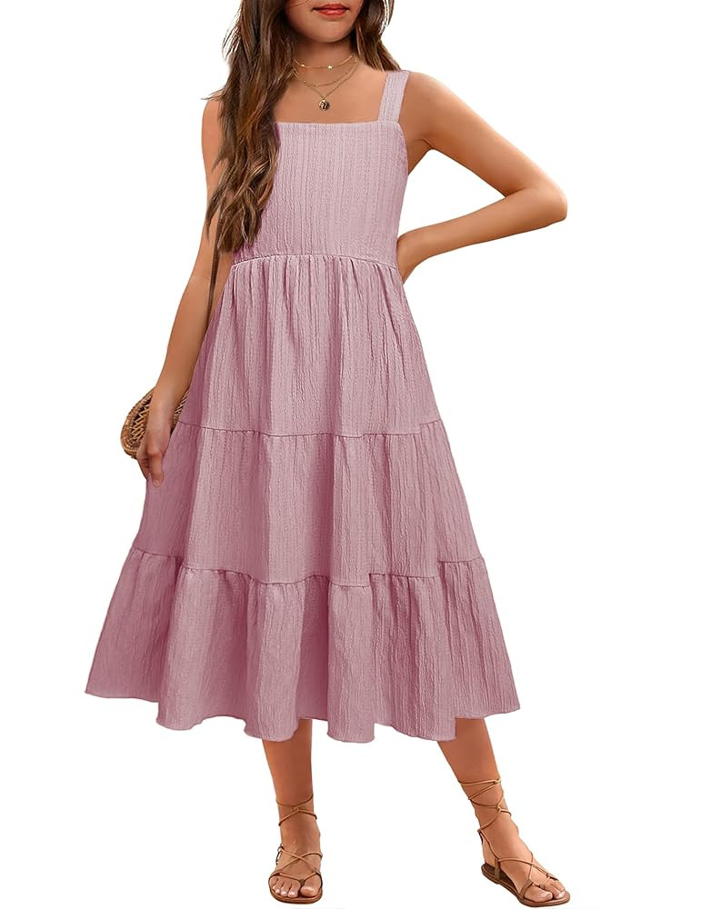 Arshiner Girl's Sundresses Summer Boho Strap Tiered Cami Maxi Dresses with Pockets | Amazon (US)