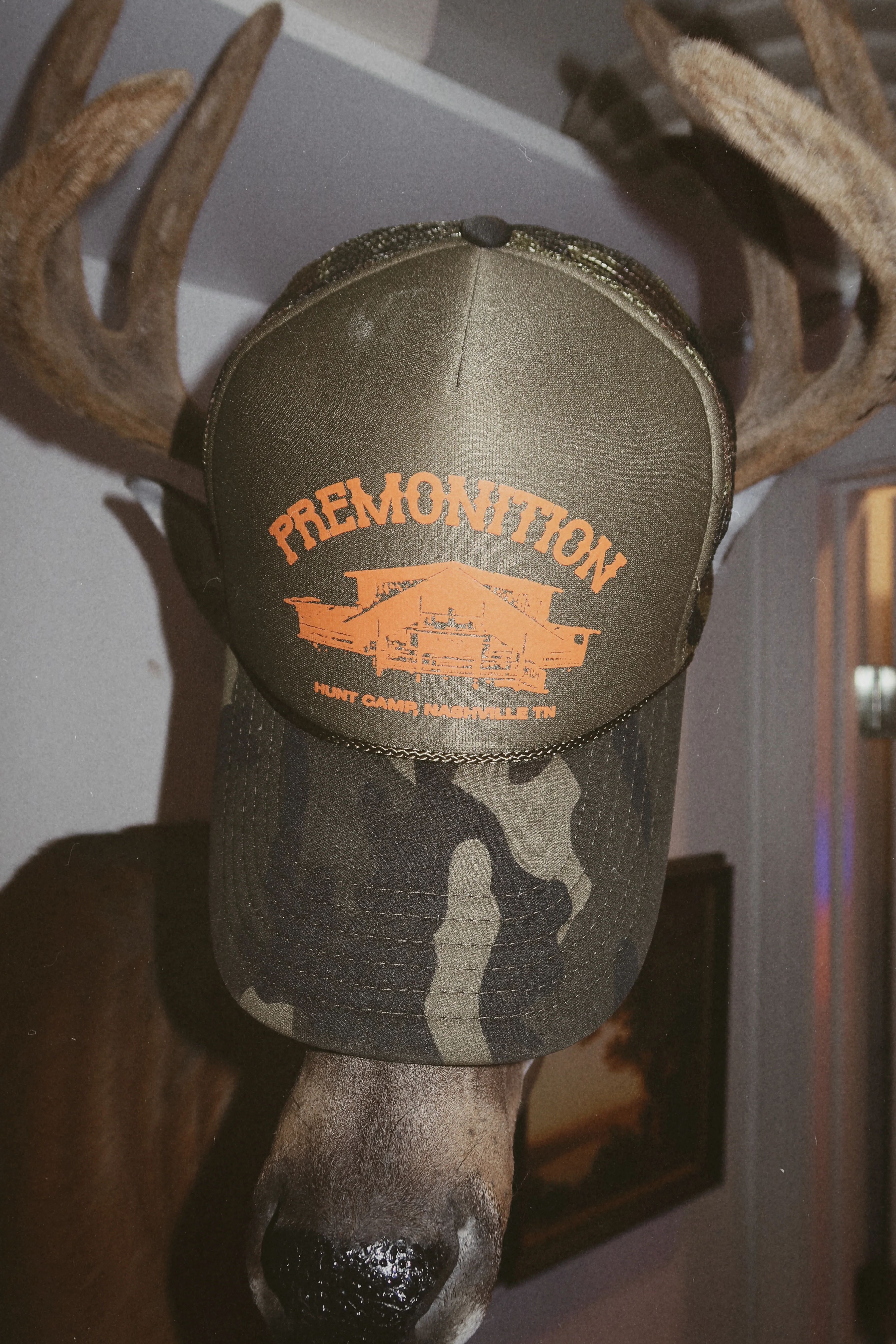 Premonition Hunt Camp Camo Trucker Hat | Premonition Goods