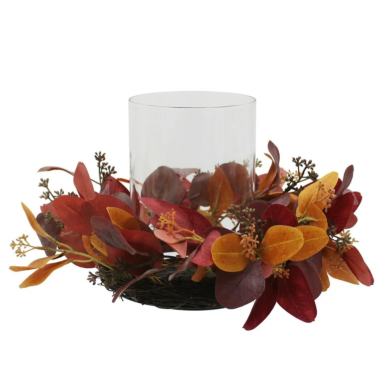Mainstays Harvest Artificial Brown Eucalyptus Clear Glass Hurricane Candleholder - Walmart.com | Walmart (US)