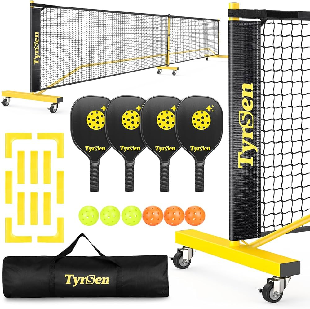 Pickleball Net Set, Pickleball Net on Wheels for Driveway Backyard, 22FT Regular Size, 4 Pickleba... | Amazon (US)