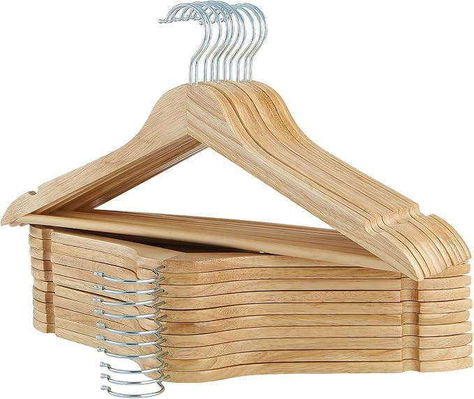 ELONG HOME Solid Wooden Hangers 20 Pack, Wood Suit Hangers with Extra Smooth Finish, Precisely Cu... | Amazon (US)