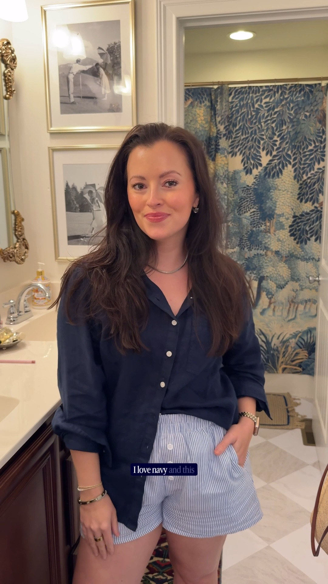 Casual summer outfit 
Linen button up
Linen shorts 
Navy linen top: size 6 petite 
Shorts: Small
Tennis necklace + brown leather sandals
New England summer outfits

#LTKTravel #LTKSeasonal #LTKgrwm