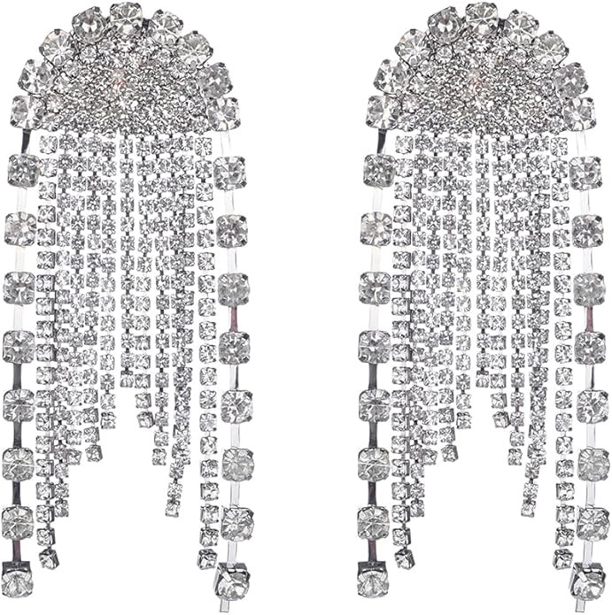 Rhinestones Beads Fringe Earrings for Women Crystals Sparkle Chandelier Earrings Ladies Wedding J... | Amazon (US)