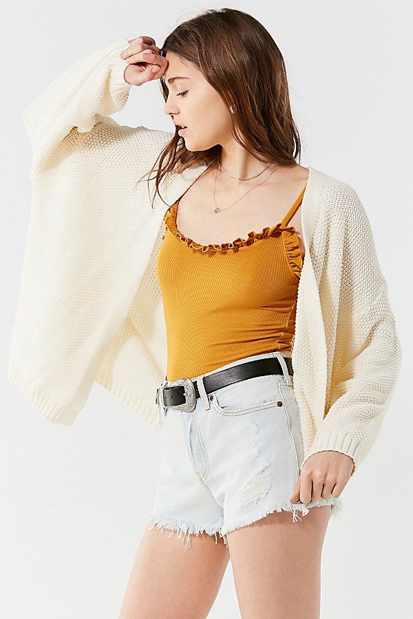 UO Kam Textured-Knit Cardigan - White XS at Urban Outfitters | Urban Outfitters (US and RoW)