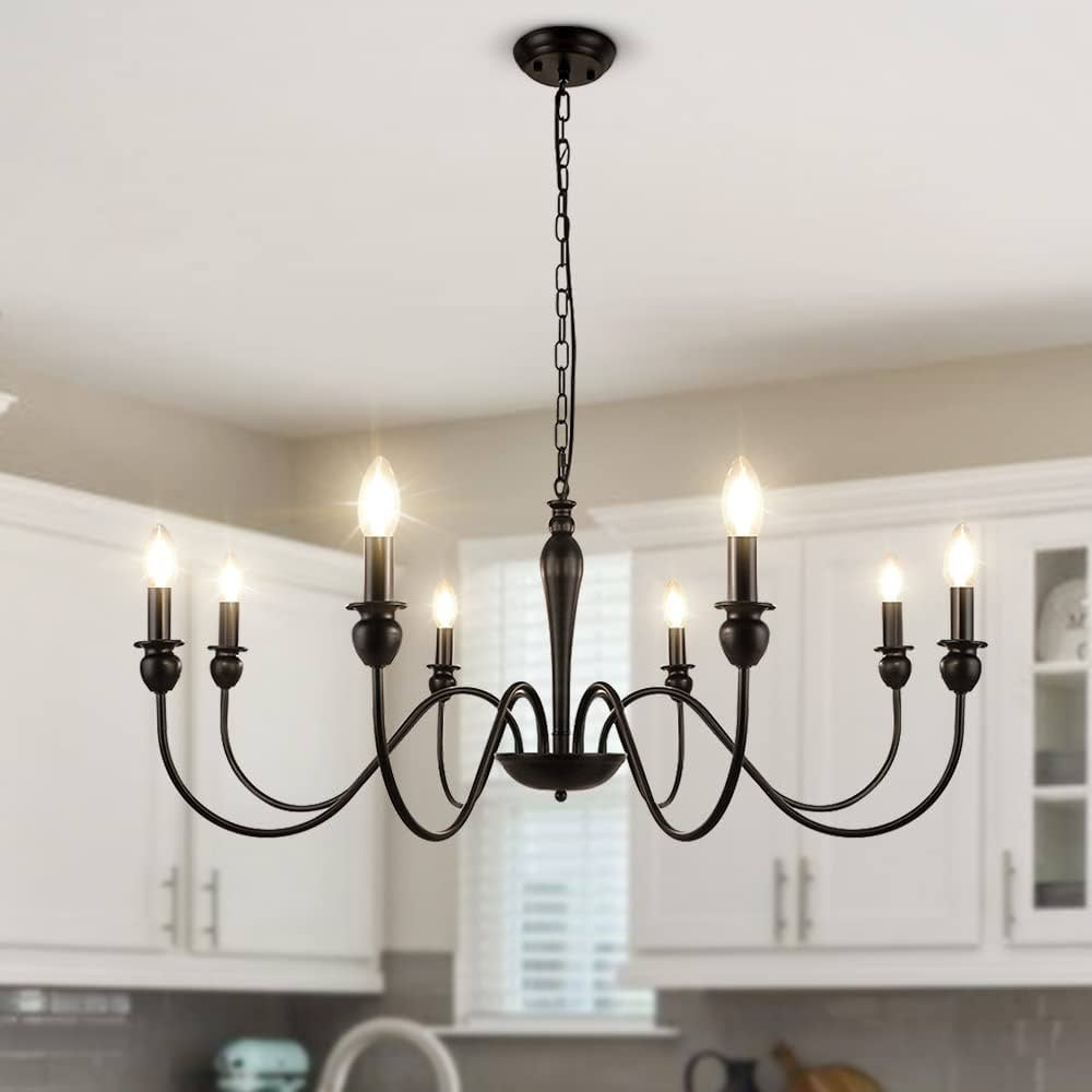 LynPon Black Chandelier for Dining Room, 8 Lights 36.6 Inch Farmhouse Chandeliers Wrought Iron In... | Amazon (US)