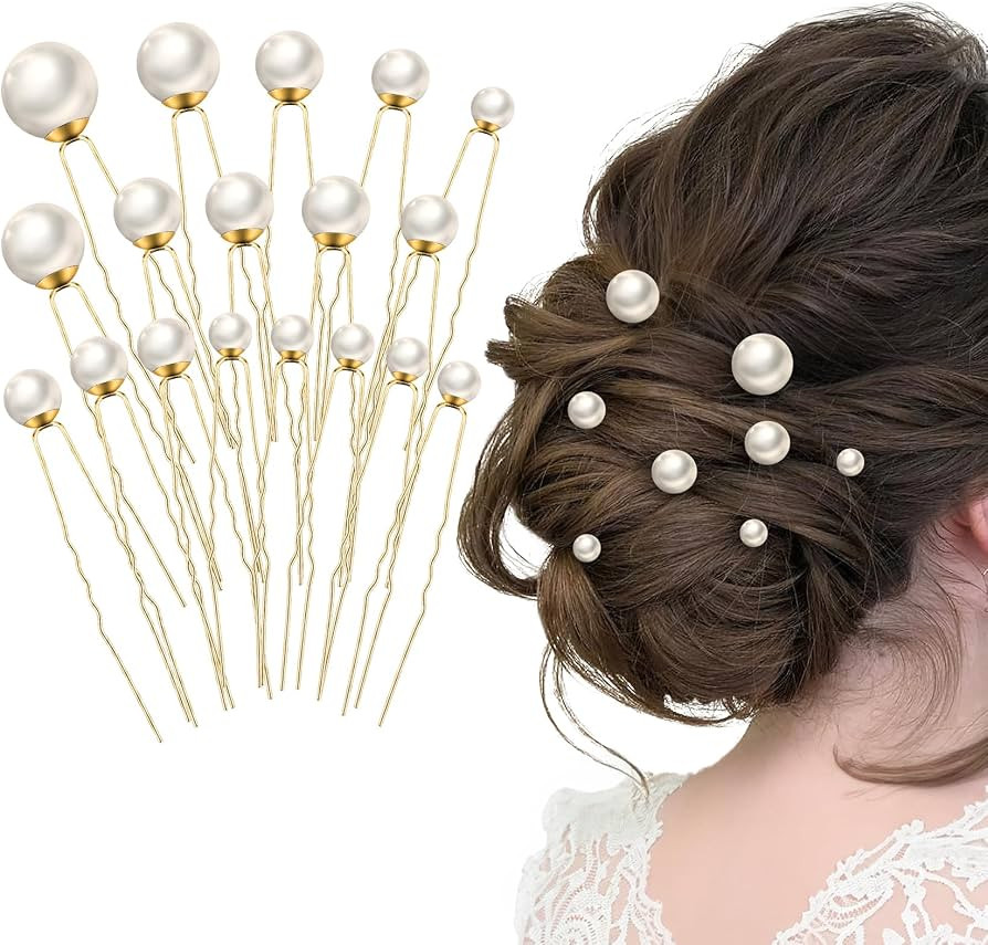 18 Pieces Wedding Pearl Hair Pins, U Pearl Shaped Hair Accessories for Brides Bridesmaids Women, ... | Amazon (US)