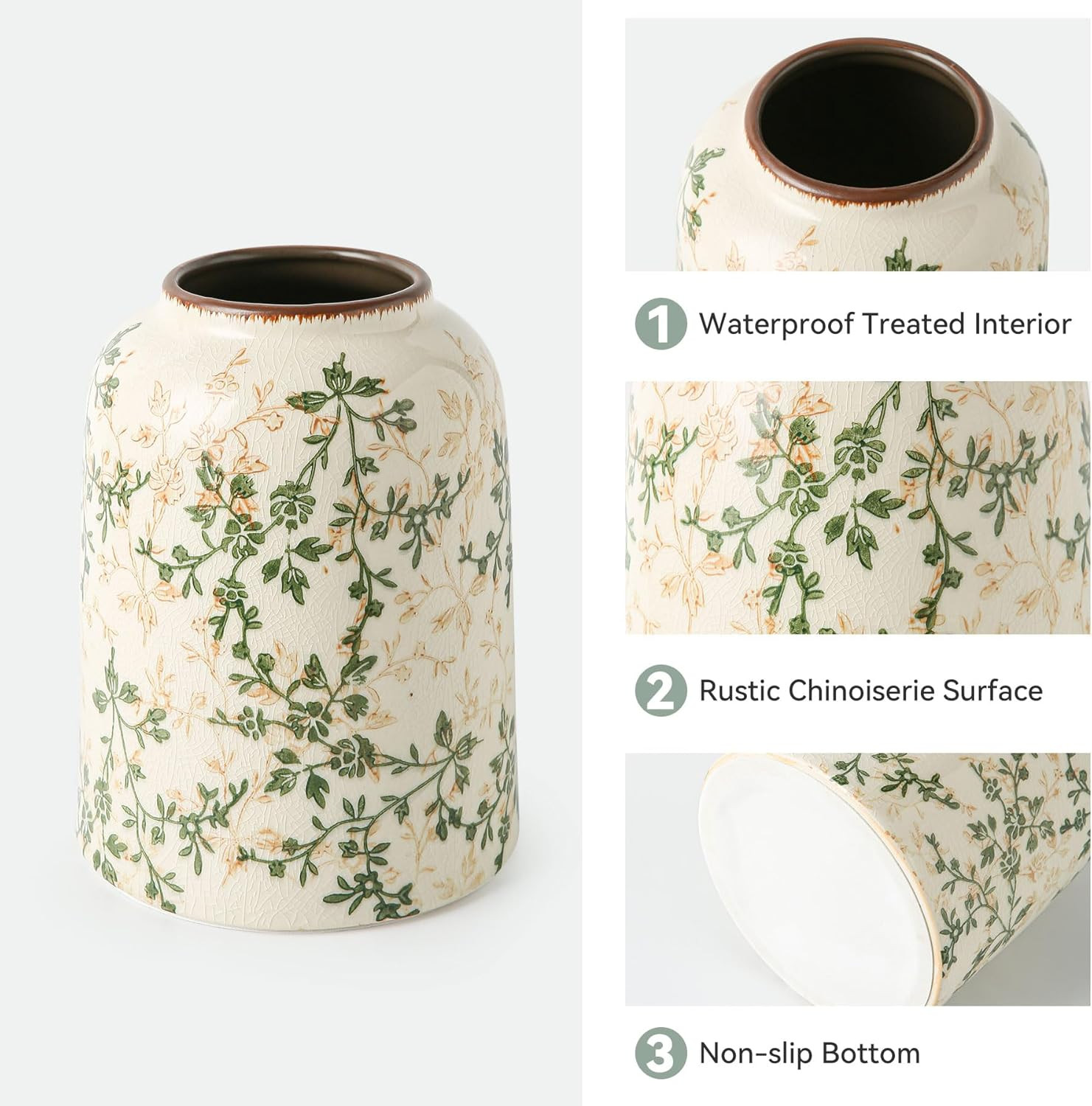 Green Vintage Vase, Chinoiserie Floral Vase, Retro Ice Cracked Ceramic Large Vases for Home Decor... | Amazon (US)