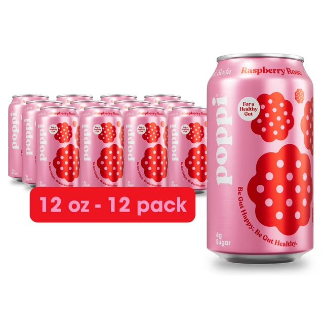 Poppi Prebiotic Soda, Raspberry Rose, 12 Pack, 12 oz | Walmart (US)