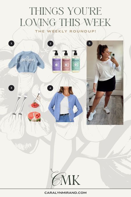 Weekly roundup- what you’re loving most from the past week including a baby sweater, cardigan, hand soap, watermelon fork, and skort (use CARALYN10) at Spanx. 

#LTKBaby #LTKHome #LTKMidsize
