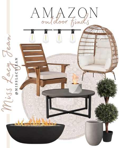 Amazon outdoor finds include egg chair, outdoor accent chair, faux topiary, planter, outdoor coffee table, tabletop fire pit, fire pit, outdoor string lights, round rug.

Home decor, patio decor, patio furniture, outdoor finds

#LTKhome #LTKSeasonal #LTKstyletip