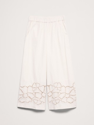 The Pull-On Wide-Leg Ankle Pant in Embroidered Poplin | Banana Republic (US)