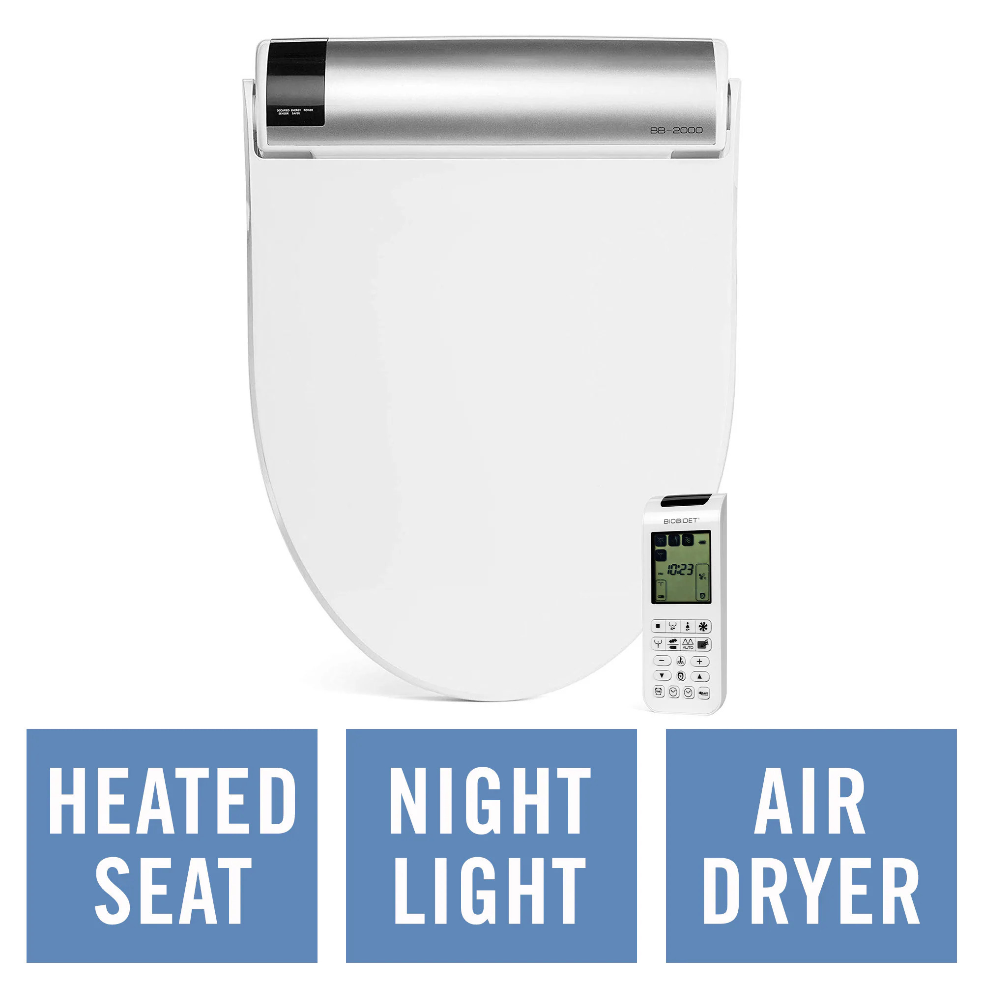Bio Bidet BB-2000 Plastic White Elongated Soft Close Bidet Toilet Seat Stainless Steel | BB20000720-E | Lowe's