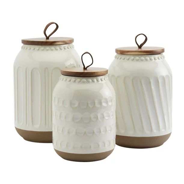 Tabletops Unlimited Gallery 3 Piece Embossed White Canister Set Stoneware Designed Embossed Acaci... | Walmart (US)