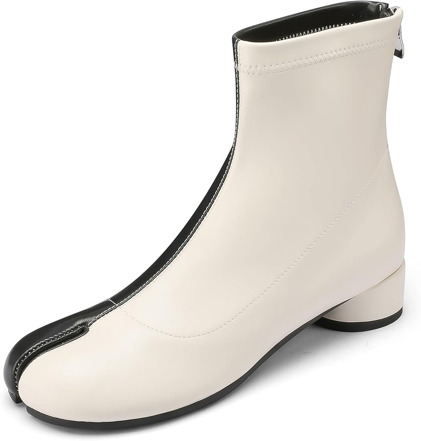 Split Toe Ankle Boots for Women Tabi Japanese Ninja Shoes Low Chunky Heels Booties, Stretch Artif... | Amazon (US)