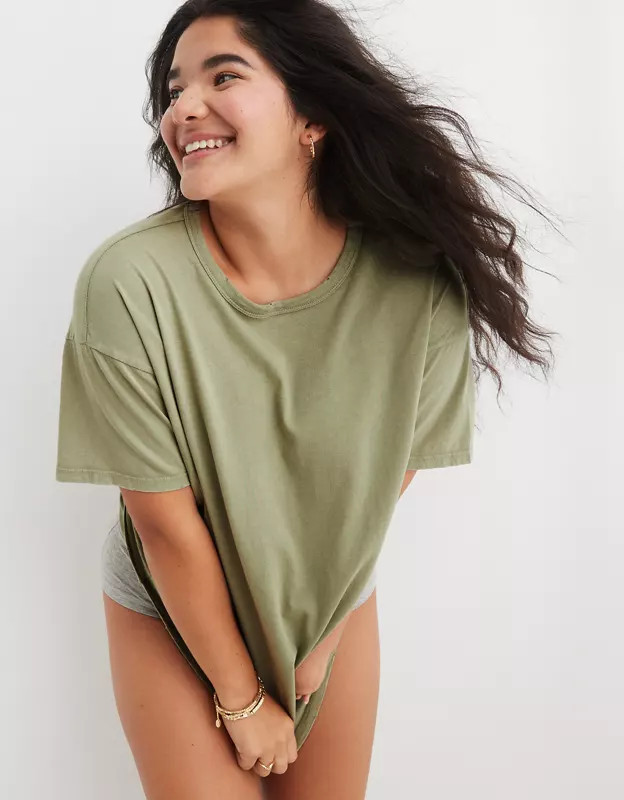 Aerie Distressed Basic Boyfriend T-Shirt | Aerie