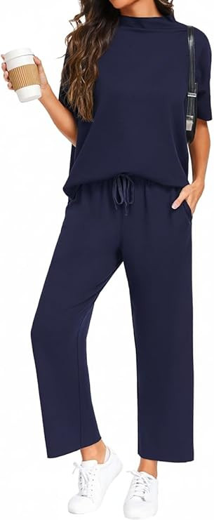 PrinStory Womens 2 Piece Lounge Sets Casual Outfits Pullover Top and Wide Leg Pants Matching Sets... | Amazon (US)