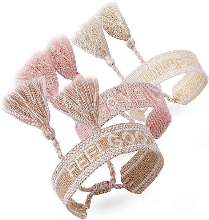 3 Pcs Woven Friendship Wrap Bracelets - Pulseras Tejidas Para Mujeres Hand-knitted Wrap Bracelets... | Amazon (US)