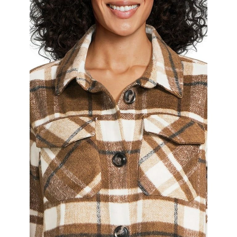 Jason Maxwell Women's Plaid Button Down Shacket - Walmart.com | Walmart (US)