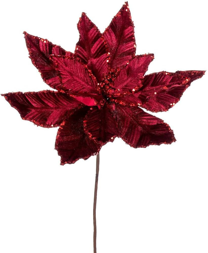 Vickerman 704769-24" Burgundy Poinsettia Sequin Trim Velvet Spray (3 Pack) (RG221365) | Amazon (US)